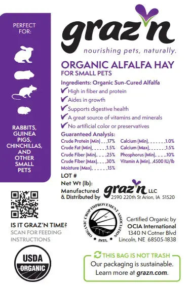 Graz'n Organic Alfalfa Hay for Small Pets