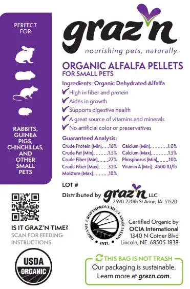 Graz'n Organic Alfalfa Pellets for Small Pets GRAZ'N