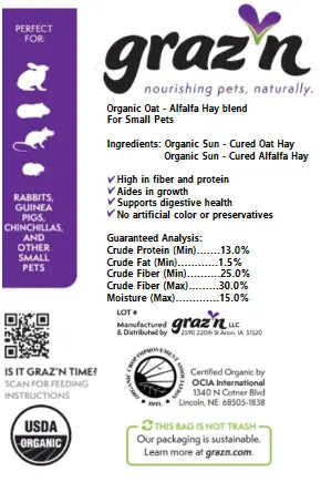 Graz'n Organic Oat-Alfalfa Hay blend for Small Pets GRAZ'N