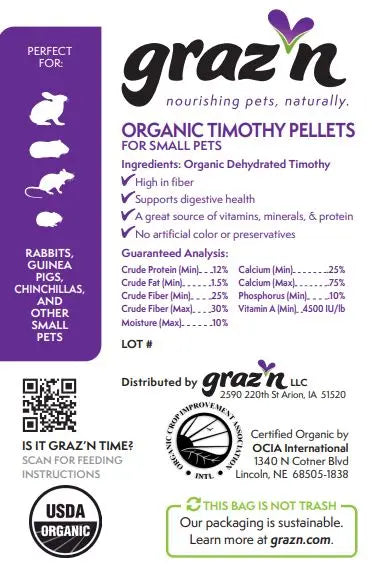 Graz'n Organic Timothy Pellets for Small Pets GRAZ'N
